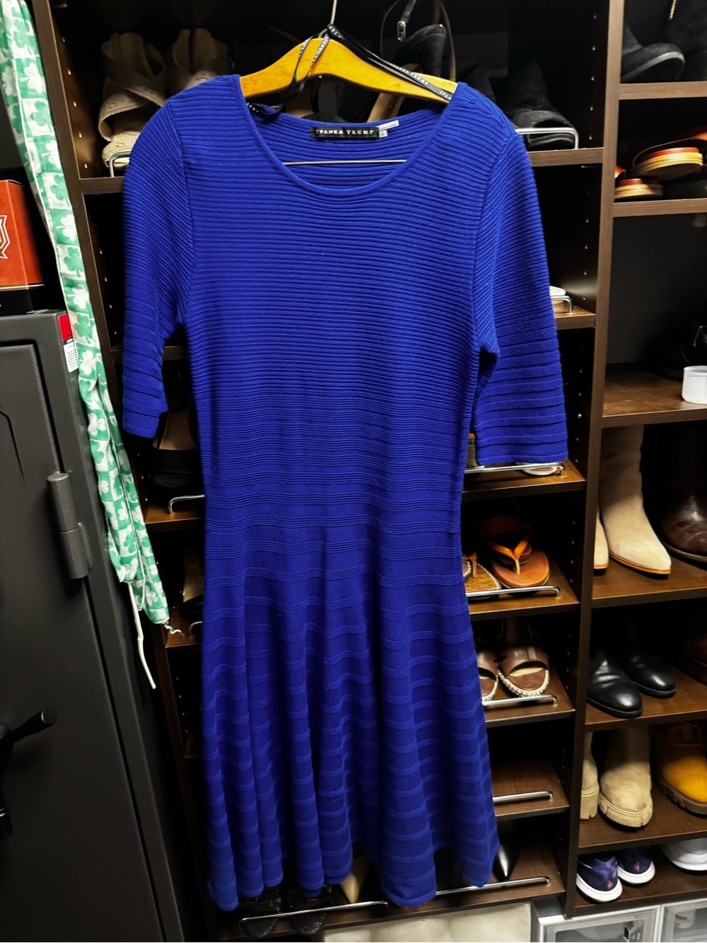 Ivanka Trump Royal Blue Ribbed Fit & Flare Midi Dress